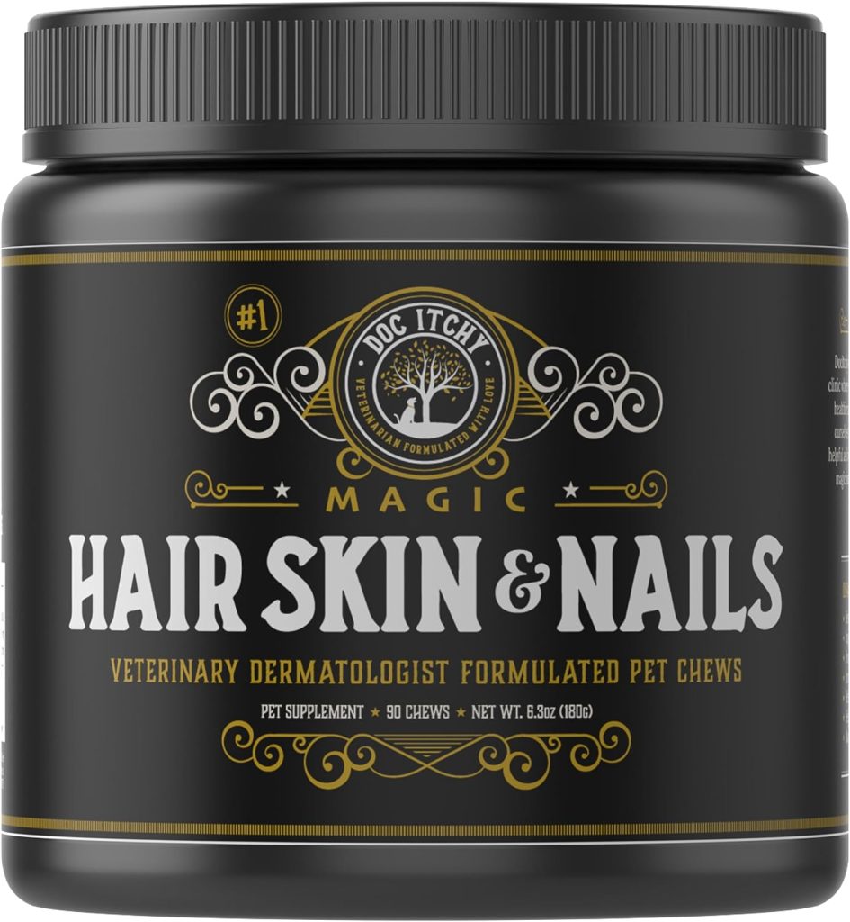 Doc Itchy Hair Skin Nails Dog Pet Chews | Medical-Strength Vitamin A Retinol B3 Niacinamide | Omega 3 EPA | Super Nutrients to Boost Skin Health Prevent Irritation | Food Allergy Safe | 90 Count