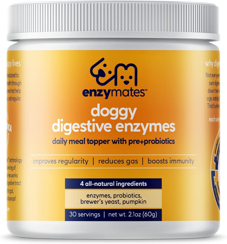 Enzymates Digestive Enzymes with Prebiotics  Probiotics for Dogs | All Natural Pumpkin Daily Meal Topper Treat Improves Regularity, Reduces Gas, Boosts Immunity, 30 Servings