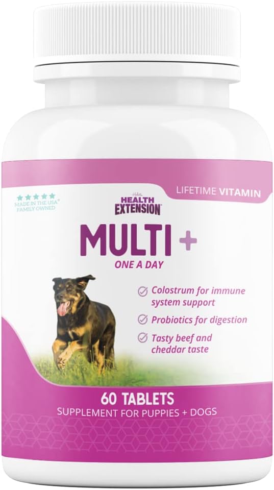 Health Extension Lifetime Multivitamin and Minerals for Dogs Puppies, Supplements for Immune System, Digestion, Joint Support, Coat Skin, Contains Vitamin A, D, E, K, B12, 60 Tablets