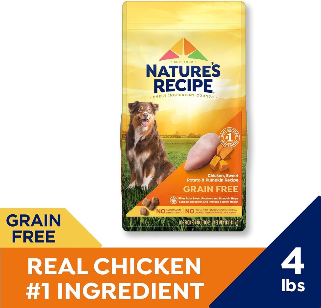 Nature′s Recipe Dry Dog Food, Grain Free Chicken, Sweet Potato  Pumpkin Recipe, 4 lb. Bag