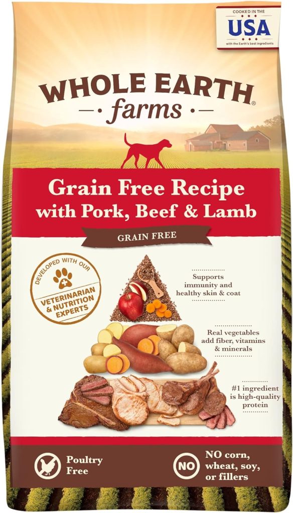 Whole Earth Farms Grain Free Recipe Dry Dog Food, Pork, Beef  Lamb, 25-Pound