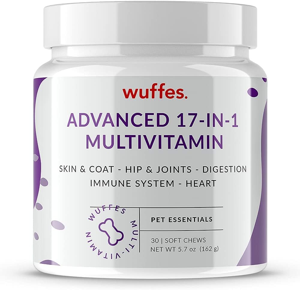 Wuffes 17-in-1 Chewable Dog Vitamins  Supplements - Dog Multivitamin for Small  Large Breed - Whole Food Sources Pet Vitamins Formula - for Skin, Coat Heart, Hips, Joints, Digestion  Immune System