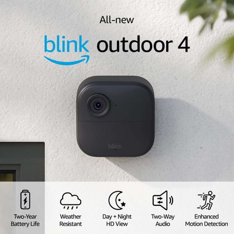 All-new Blink Outdoor 4 (4th Gen) – Wire-free smart security camera, two-year battery life, two-way audio, HD live view,