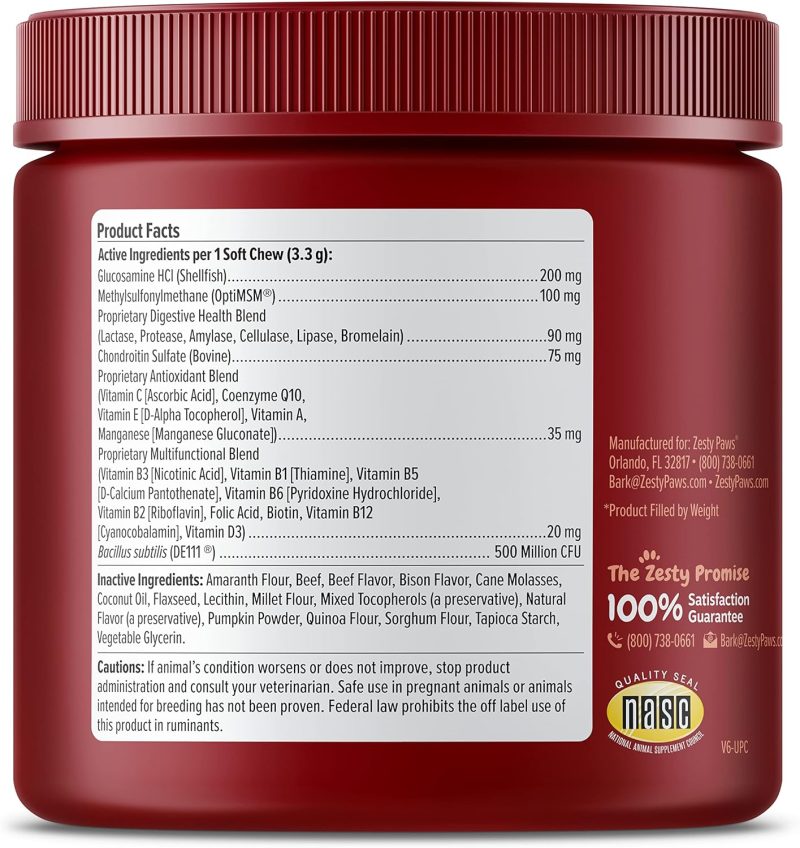 Zesty Paws Multivitamin Treats for Dogs - Glucosamine Chondroitin for Joint Support + Digestive Enzymes & Probiotics - Grain - Image 48