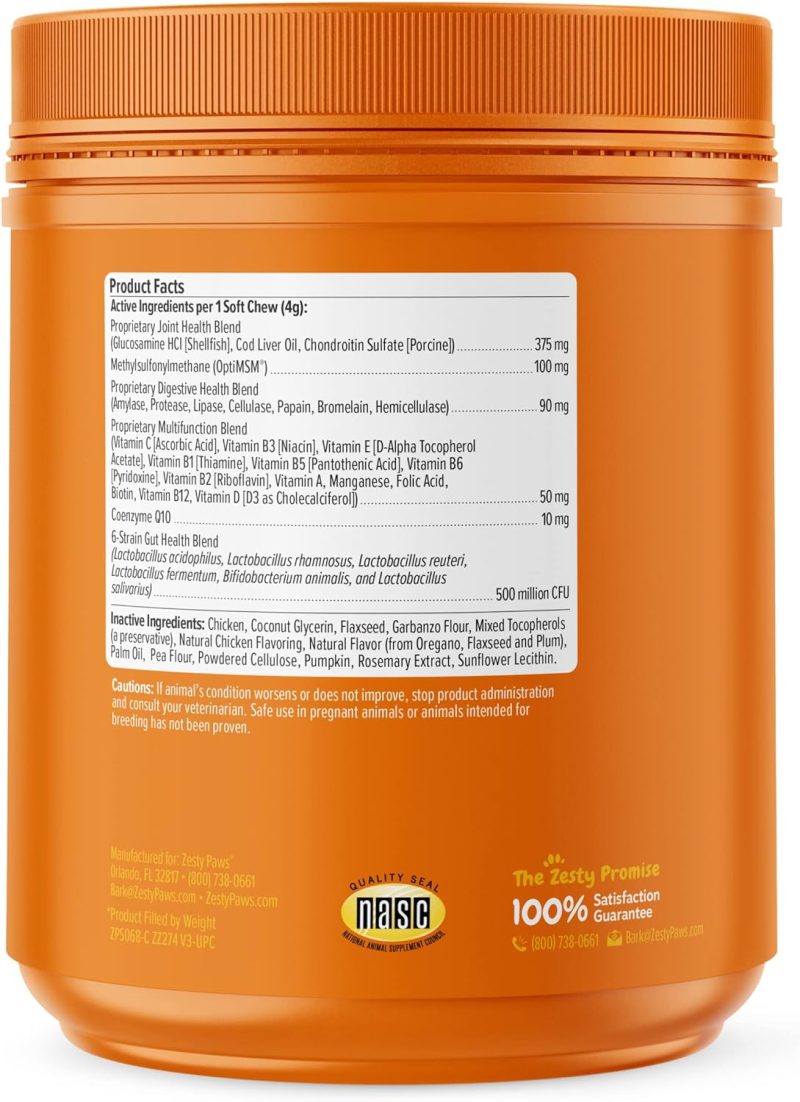 Zesty Paws Multivitamin Treats for Dogs - Glucosamine Chondroitin for Joint Support + Digestive Enzymes & Probiotics - Grain - Image 14