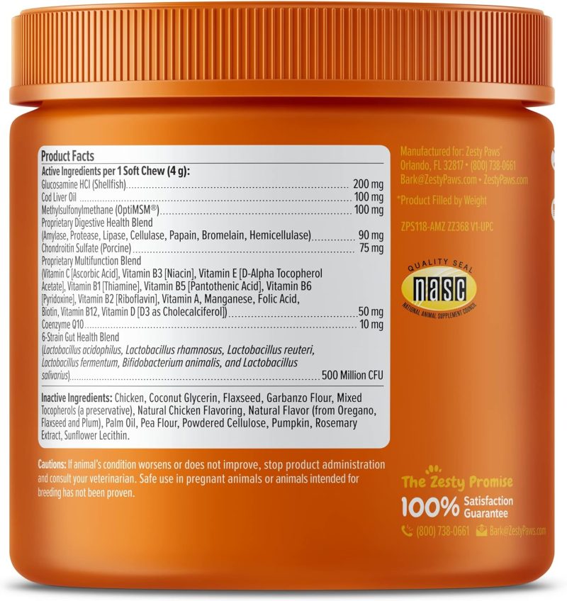 Zesty Paws Multivitamin Treats for Dogs - Glucosamine Chondroitin for Joint Support + Digestive Enzymes & Probiotics - Grain - Image 33