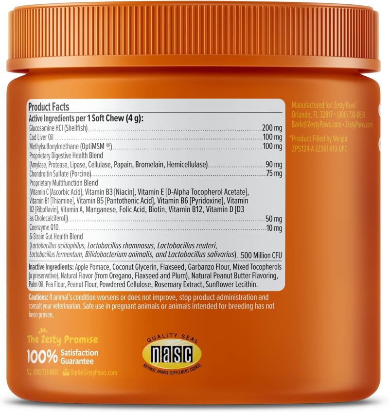 Zesty Paws Multivitamin Treats for Dogs - Glucosamine Chondroitin for Joint Support + Digestive Enzymes & Probiotics - Grain - Image 20