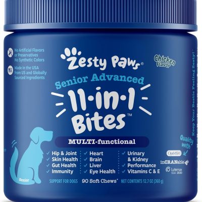 Zesty Paws Multivitamin Treats for Dogs - Glucosamine Chondroitin for Joint Support + Digestive Enzymes & Probiotics - Grain