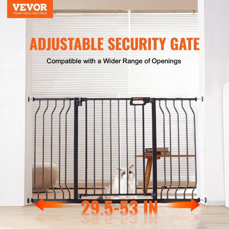 VEVOR Baby Gate, 29.5"-53" Extra Wide, 30" High, Dog Gate for Stairs Doorways and House, Easy Step Walk Thru Auto Close Child Gate Pet Security Gate with Pressure Mount Kit and Wall Mount Kit, Black